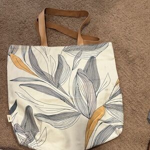 Floral Canvas Tote Bag with Tan Straps